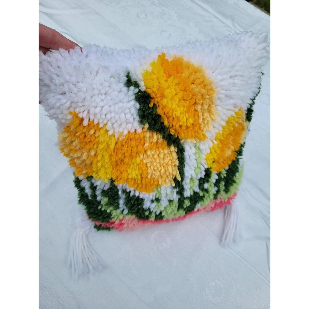 Vintage Tulips Pillow Latch Hook Handmade